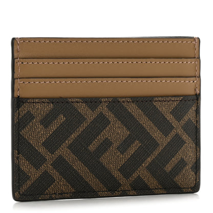 Fendi Glazed Fabric Vitello Liberty FF 1974 Diagonal Card Holder Tobacco Moro Sand Black 3 of 8