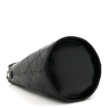 Chanel Crumpled Calfskin Quilted Chain Drawstring Bucket Bag Black 4 of 11