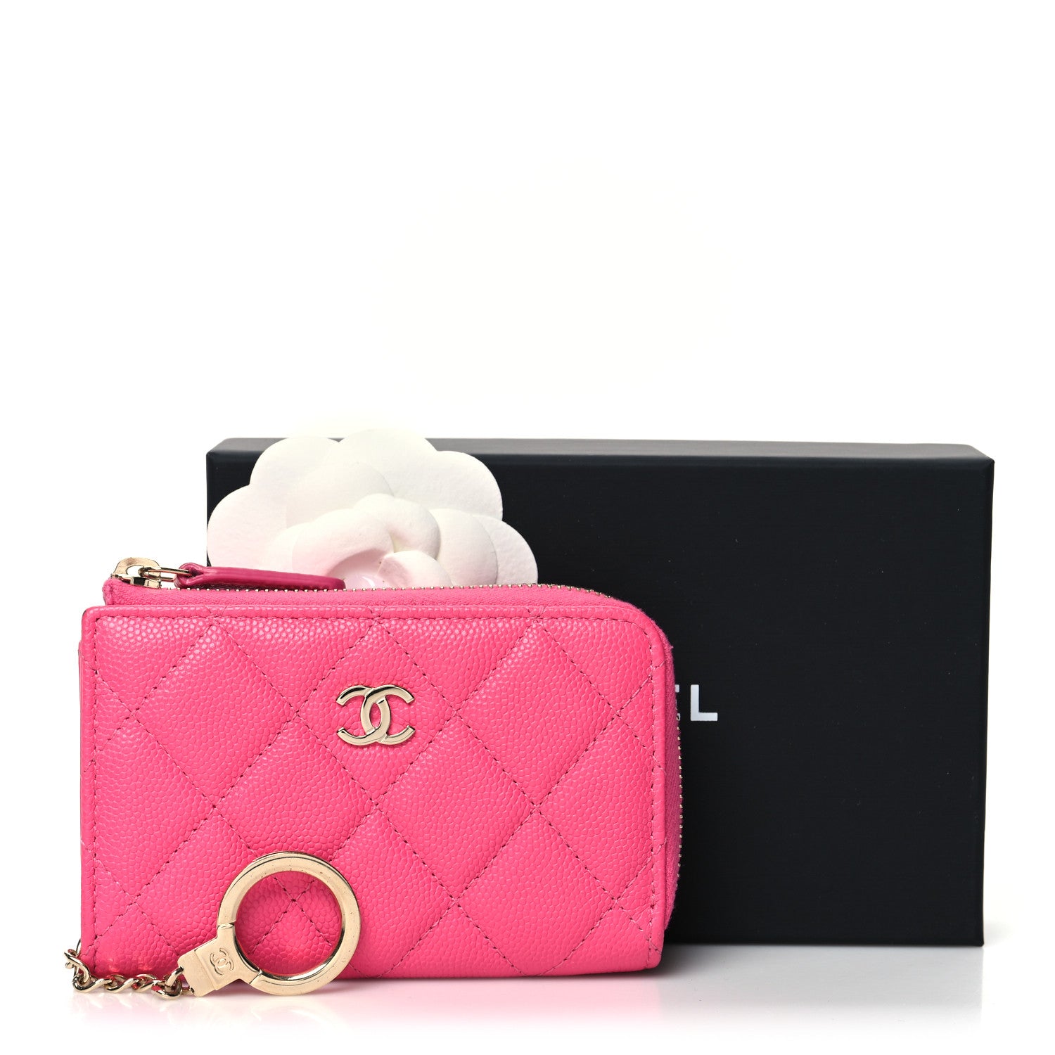 Chanel Caviar Quilted Zipped Key Holder Case Pink 11 of 11