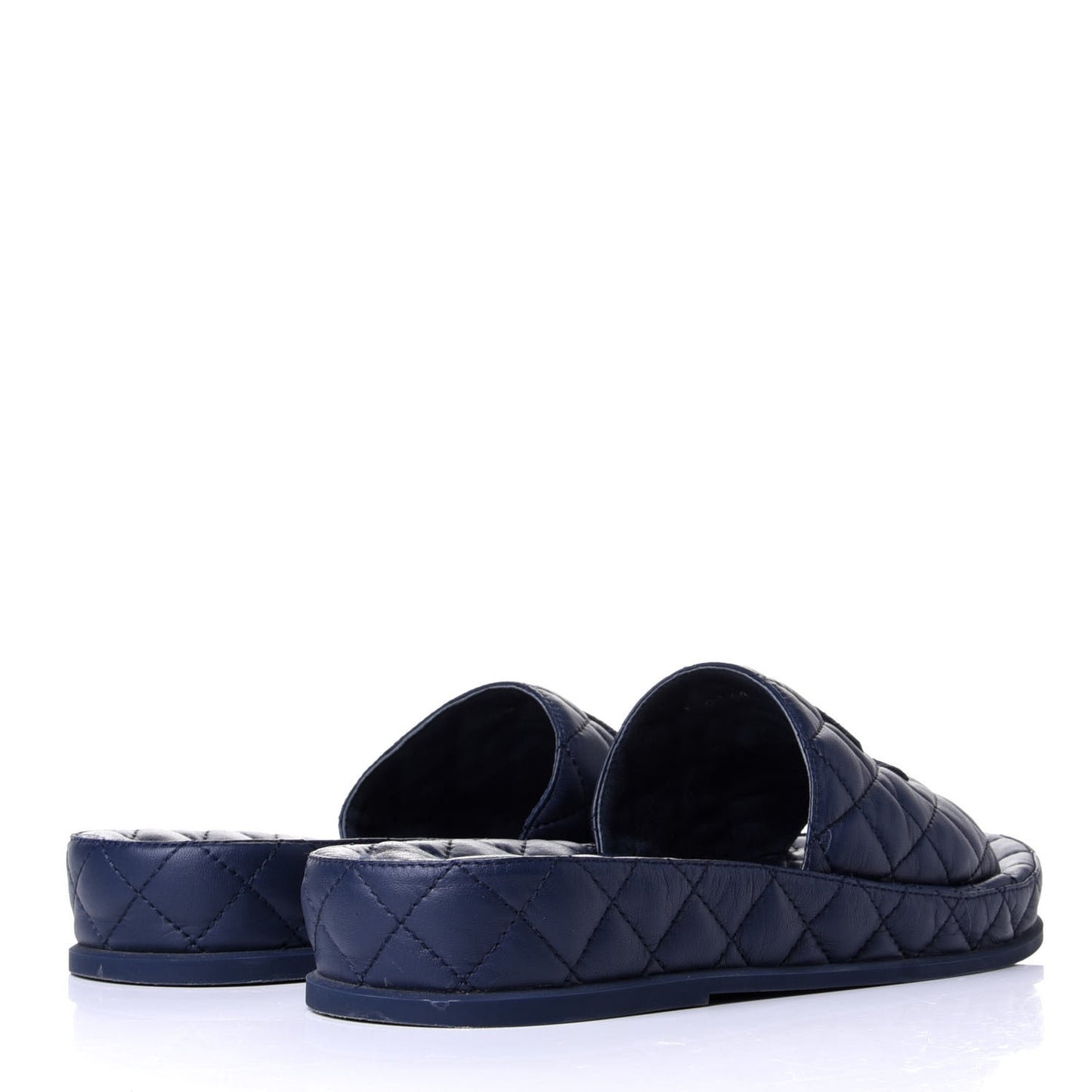 Lambskin Quilted CC Mules Sandals 39 Navy Blue