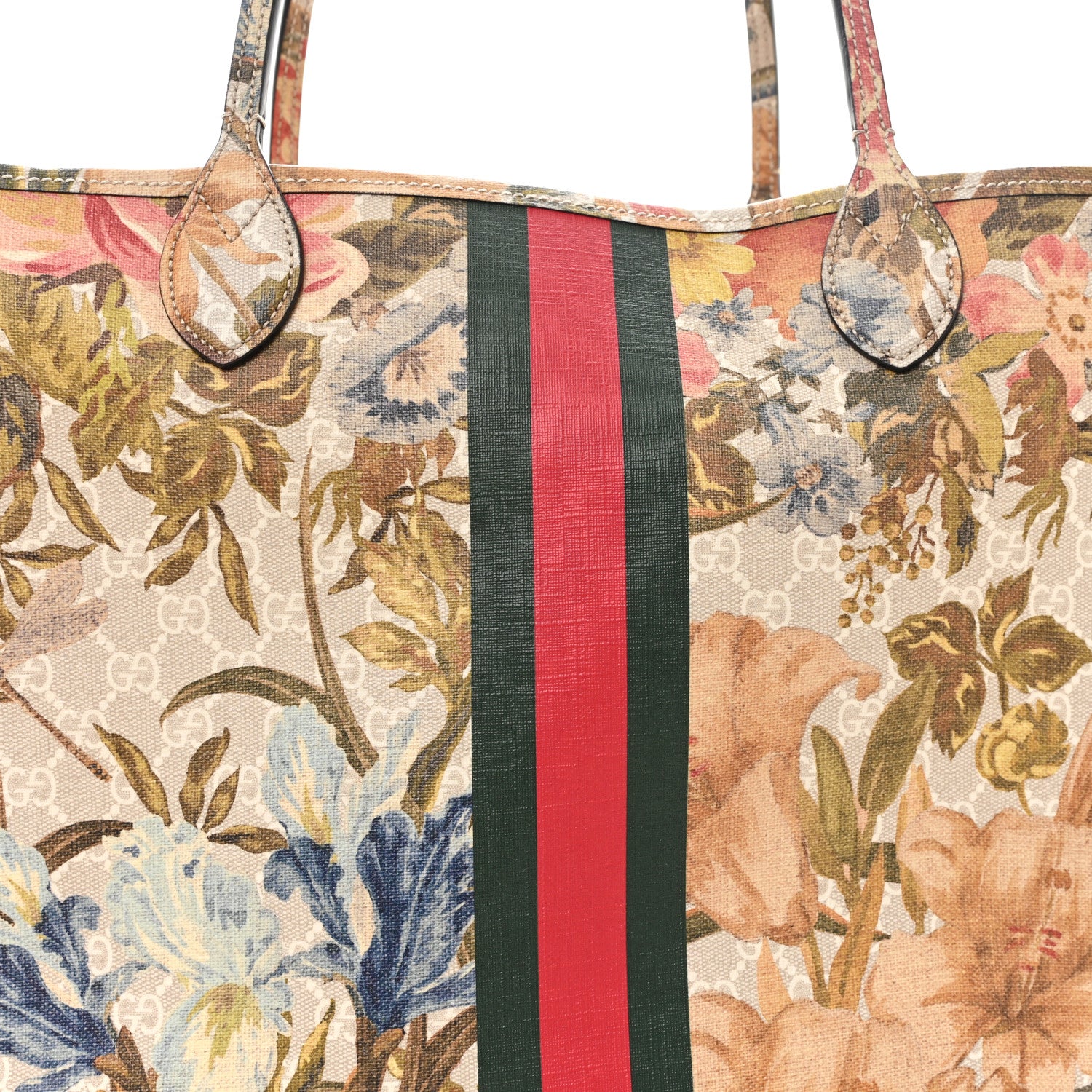 Gucci GG Supreme Monogram Water Flora Web Large Ophidia Tote Beige White Multicolor 8 of 11