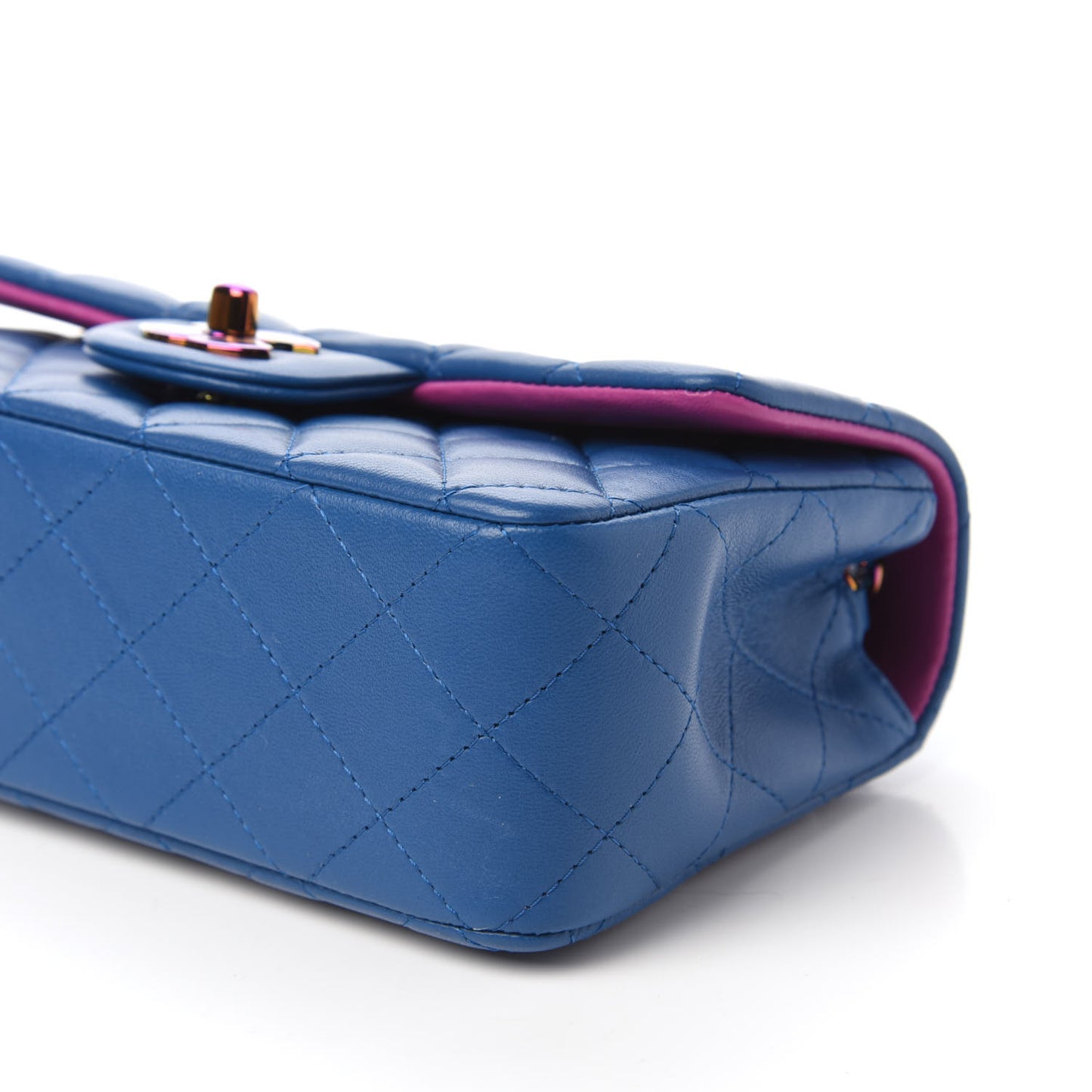 Lambskin Quilted Mini Rectangular Flap Blue Purple