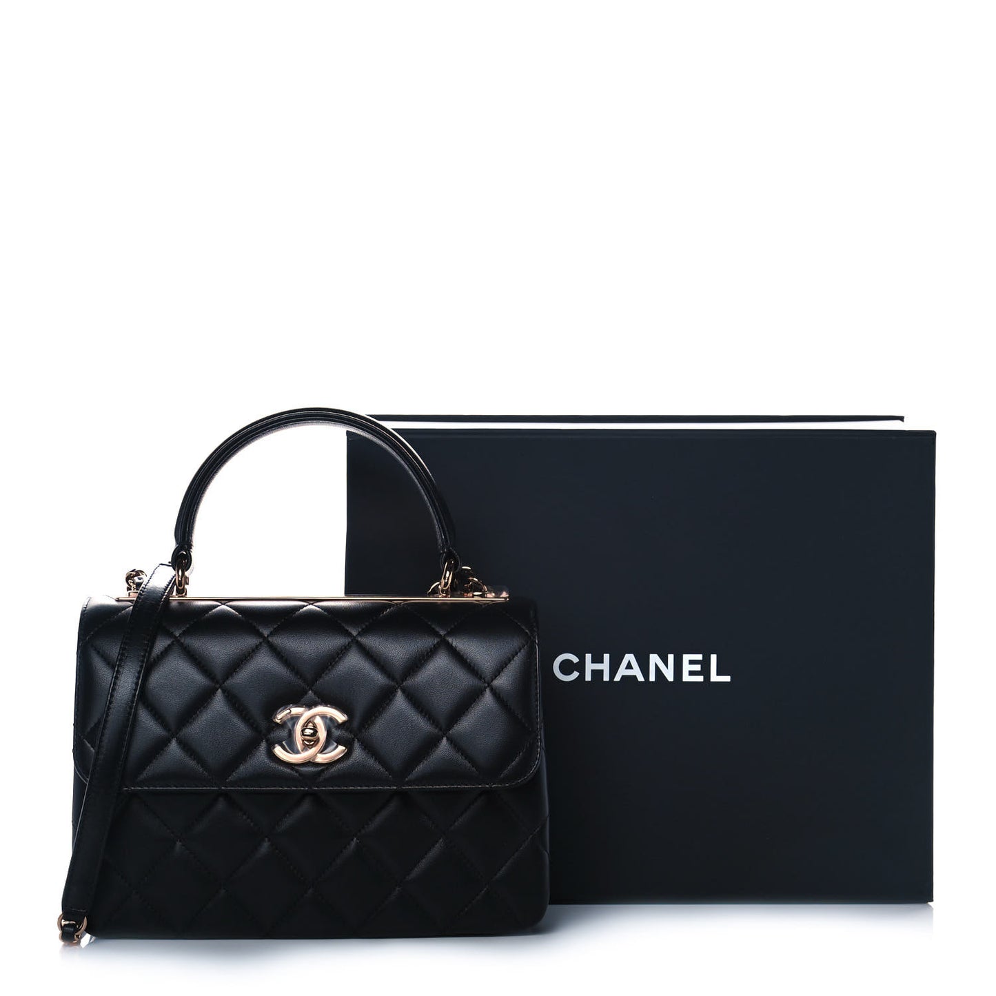 Lambskin Quilted Small Trendy CC Dual Handle Flap Bag Black