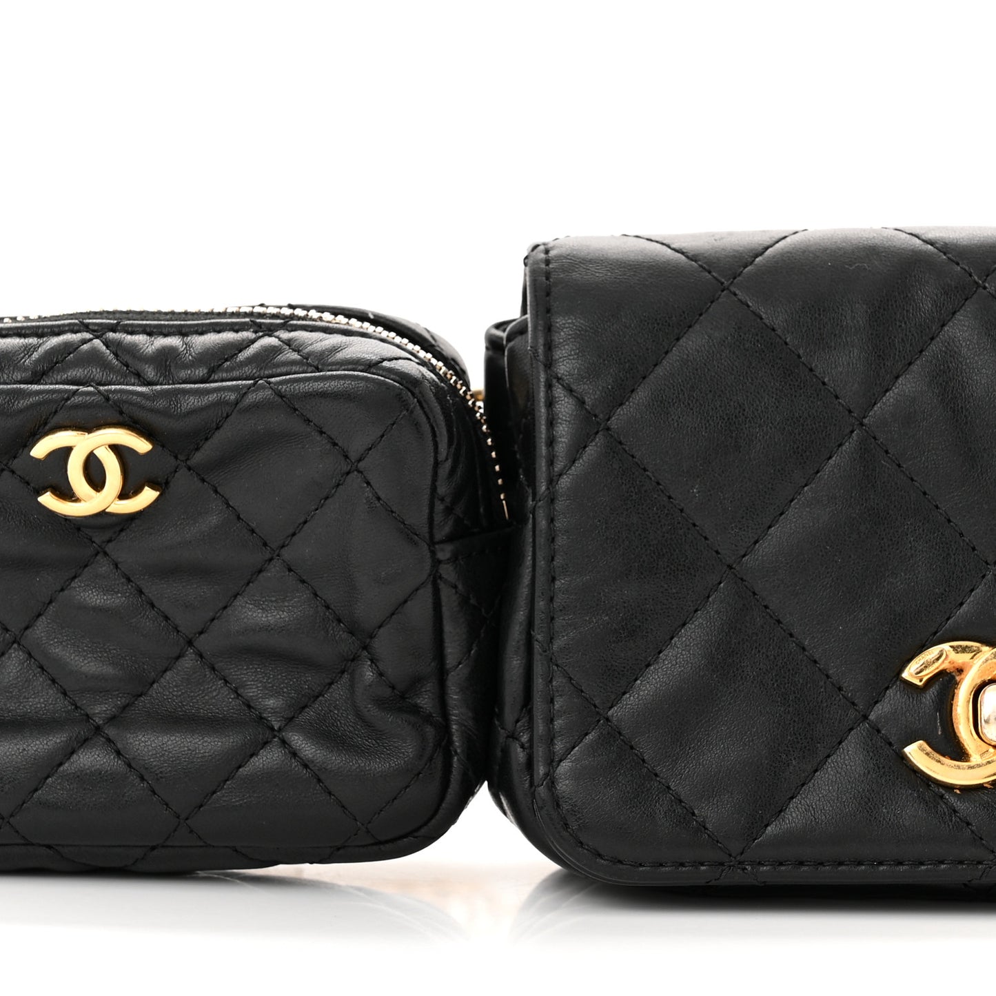 Lambskin Quilted Enamel CC Waist Bag With Pouch Black