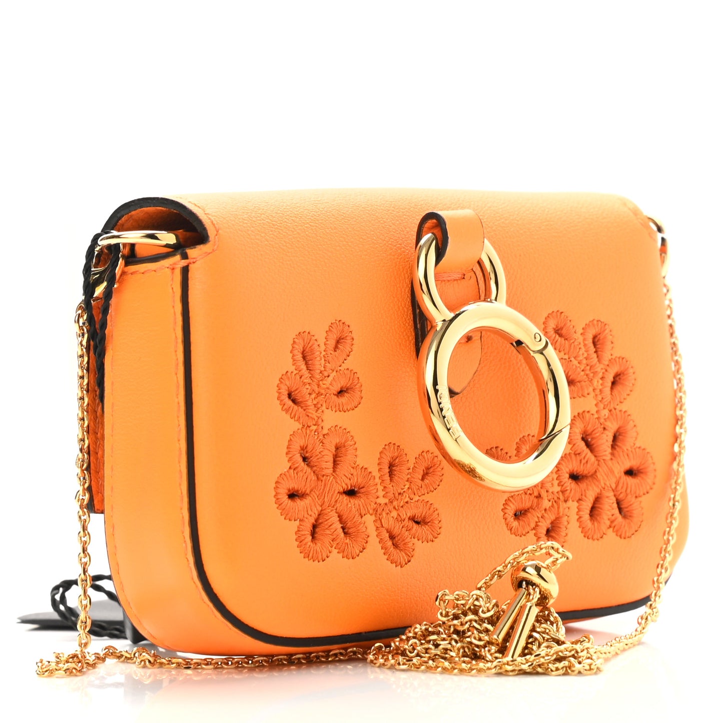 Shiny Nappa Vitello King Floral Ajour Embroidered Nano Baguette Charm Clementine