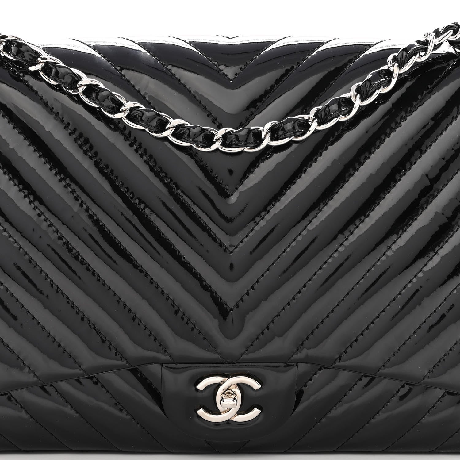 Chanel Patent Chevron Quilted Maxi Single Flap Black 8 of 10