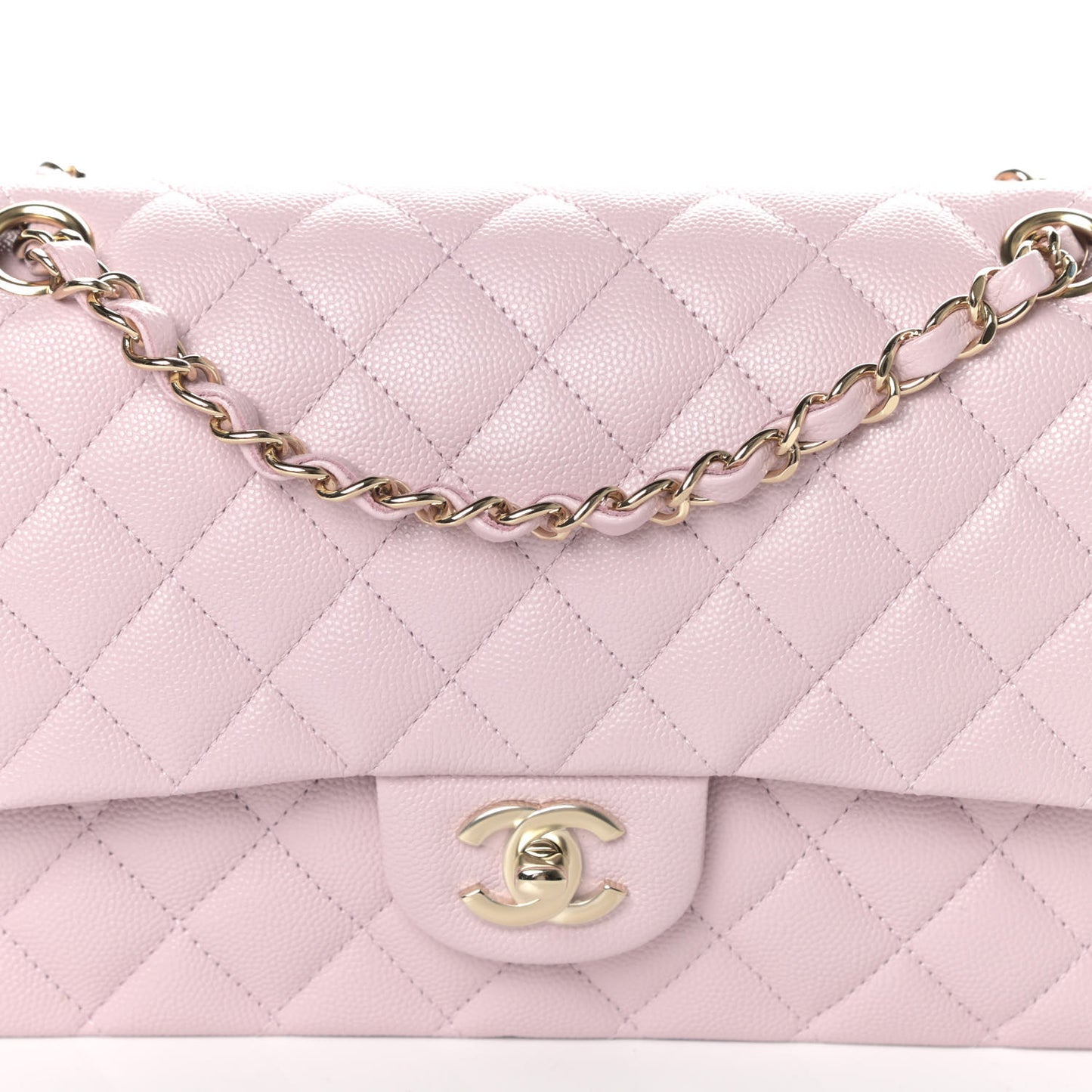 Caviar Quilted Medium Double Flap Light Pink