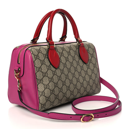 Gucci GG Supreme Monogram Moon Calfskin Small Boston Beige Ebony Hibiscus Red New Rosette 3 of 7