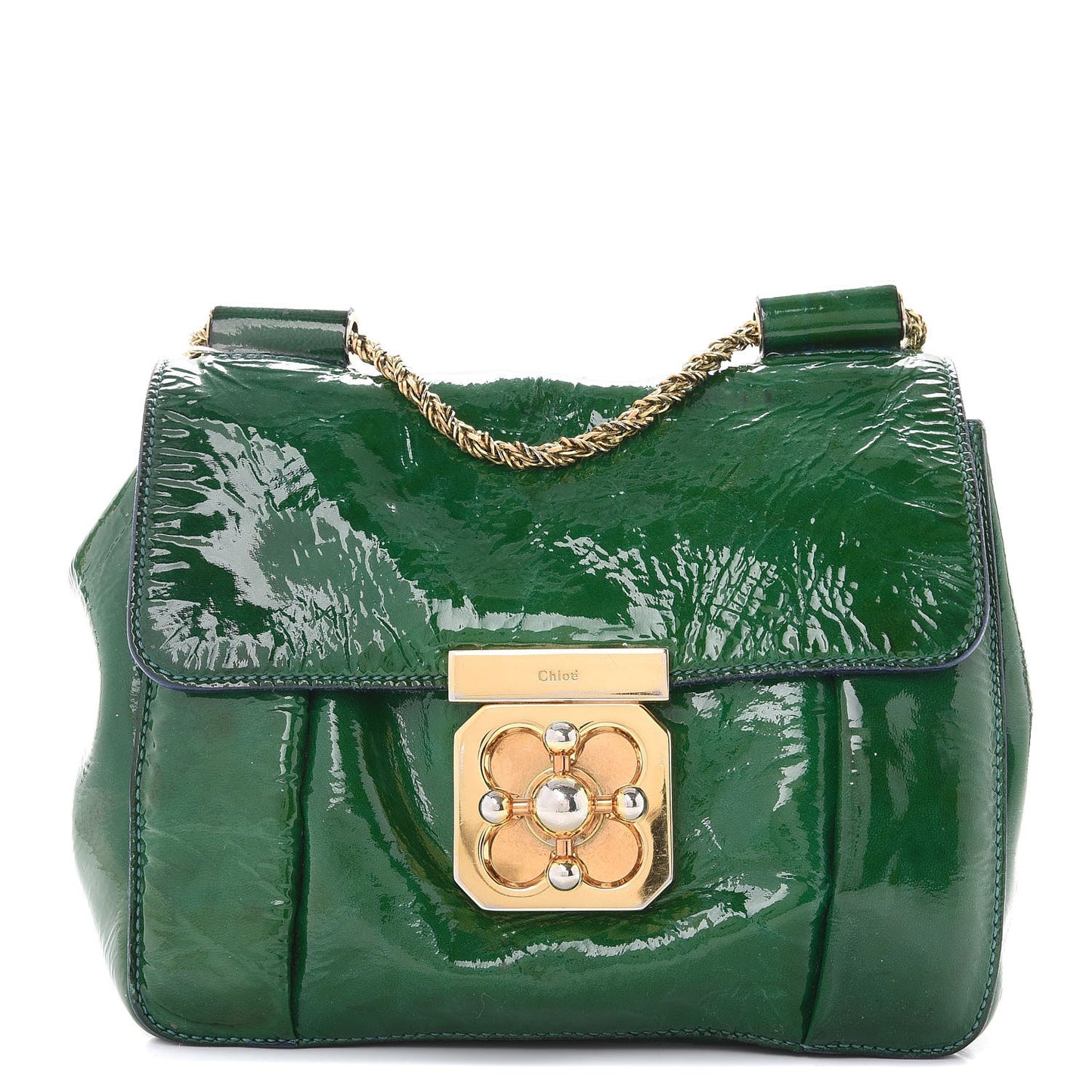 Patent Calfskin Small Elsie Shoulder Bag Green