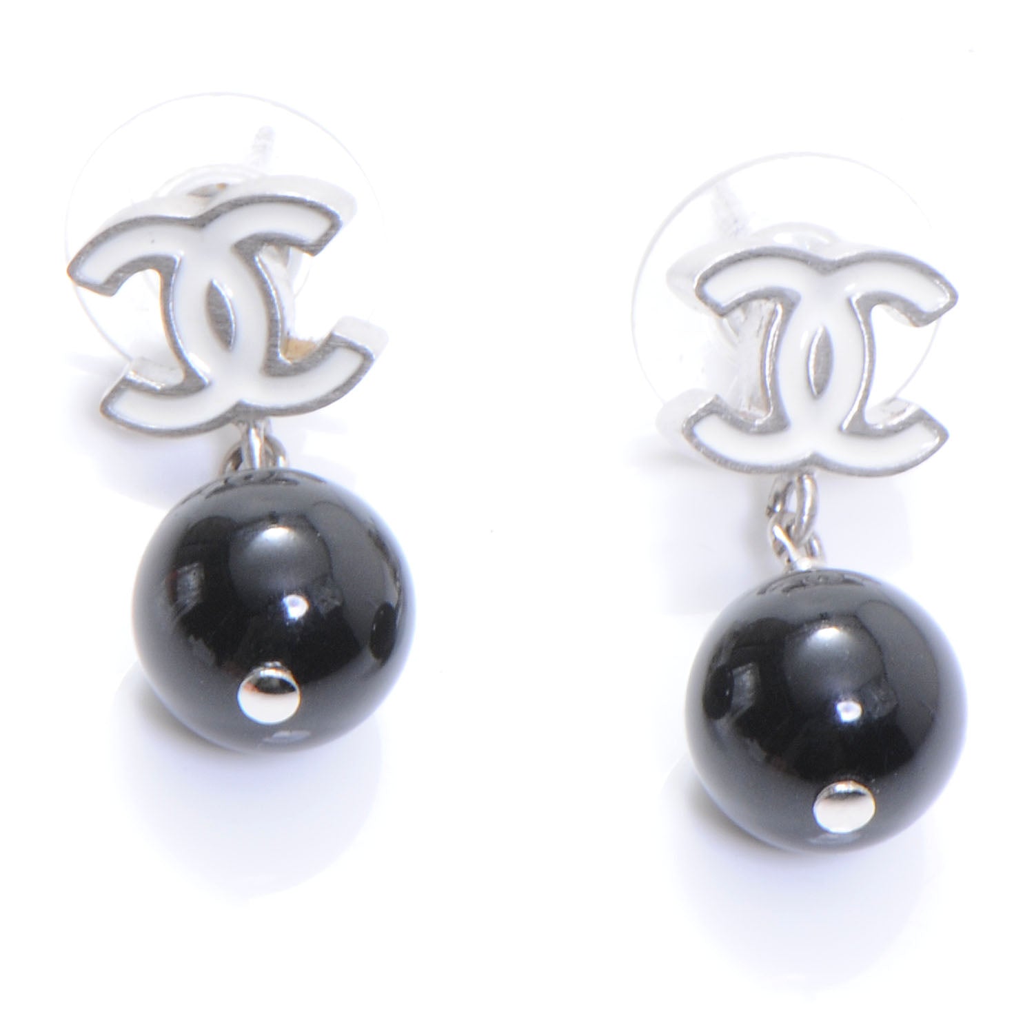 Chanel CC Resin Drop Earrings Black White 1 of 4