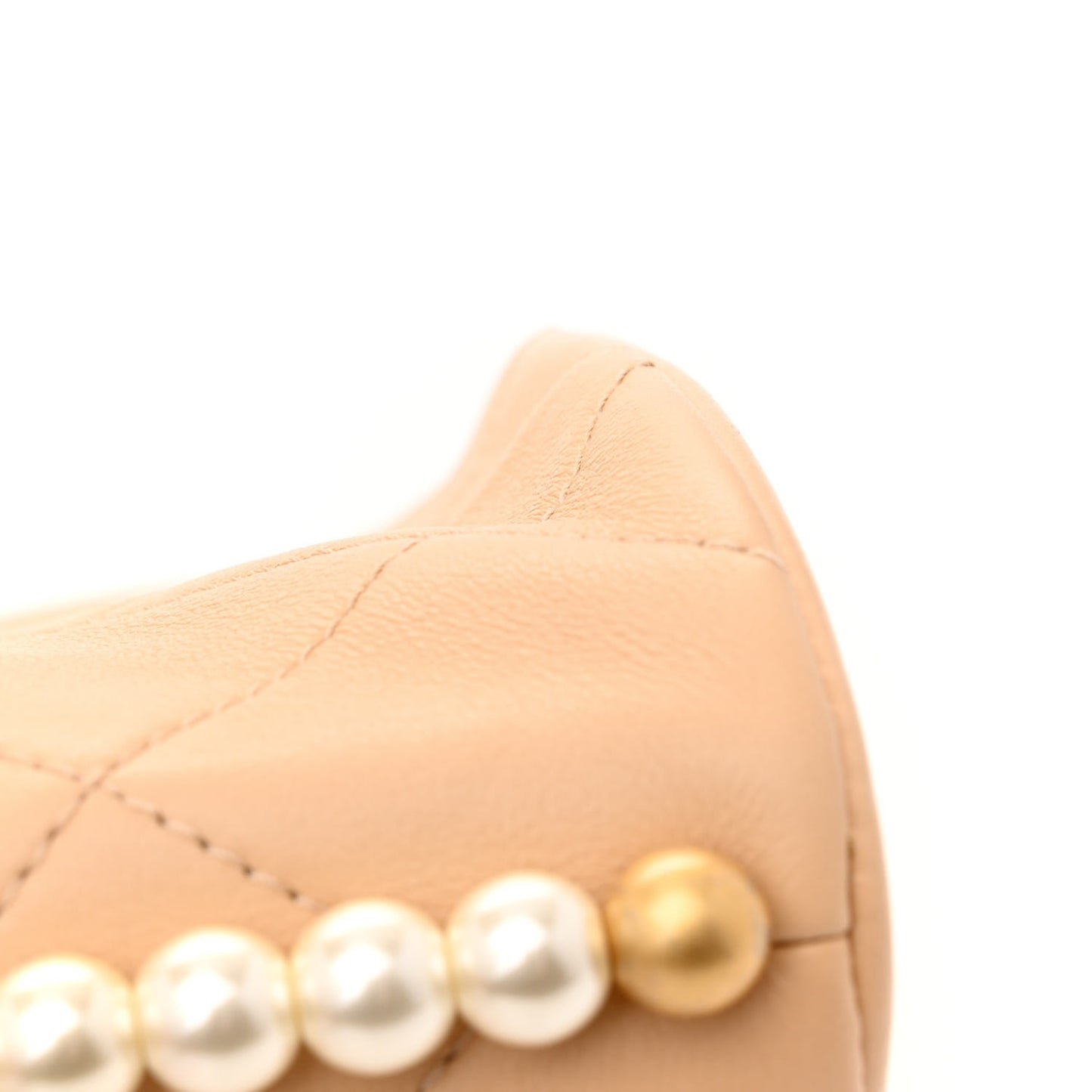 Calfskin Quilted Pearl Small Hobo Bag Beige