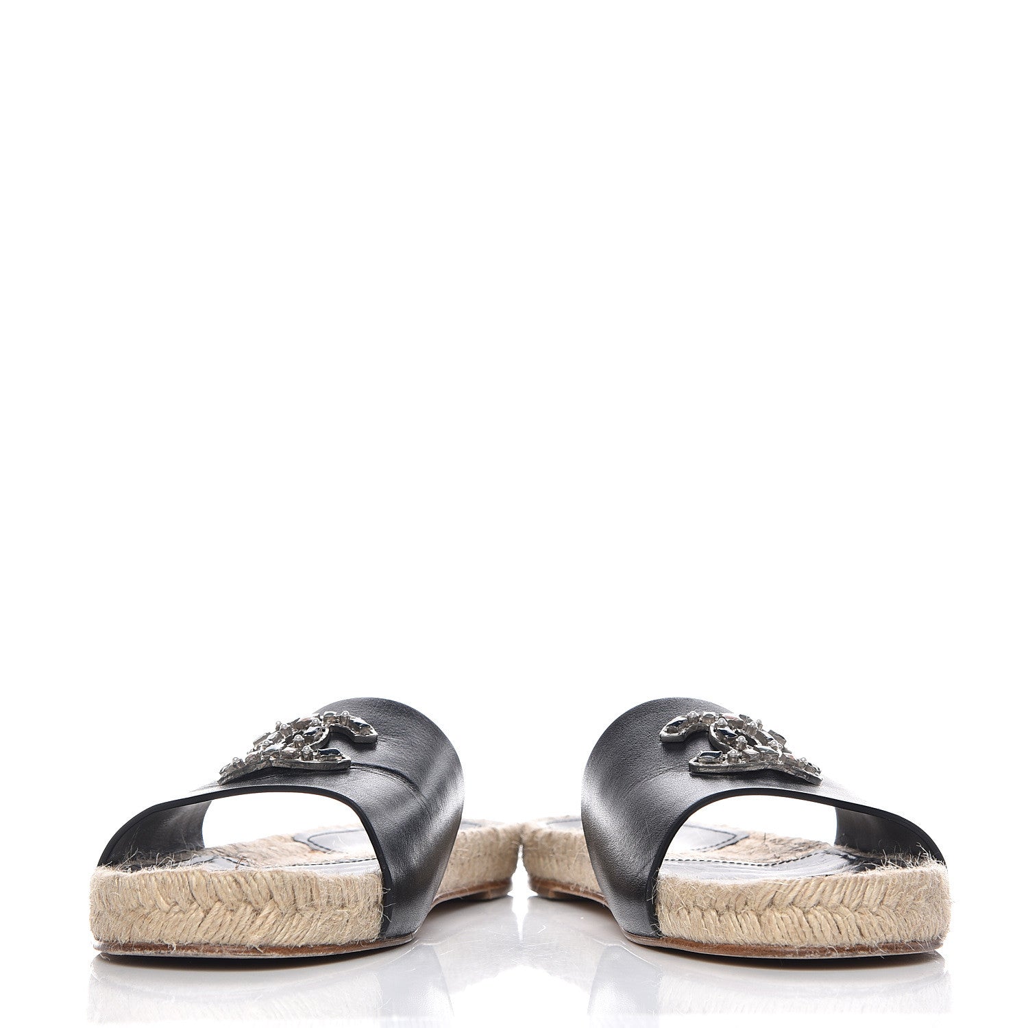 Chanel Calfskin Gripoix CC Espadrille Slip On Sandals 39 Black 5 of 10