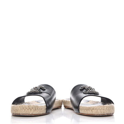 Chanel Calfskin Gripoix CC Espadrille Slip On Sandals 39 Black 5 of 10