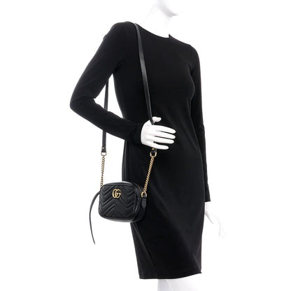 Gucci Calfskin Matelasse Mini GG Marmont Chain Shoulder Bag Black 2 of 8