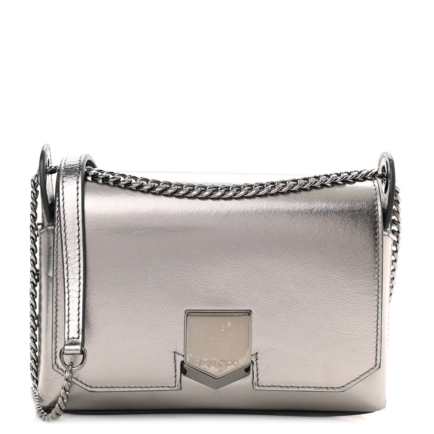 Jimmy Choo Smooth Calfskin Lockett City Shoulder Bag Silver 1 of 9