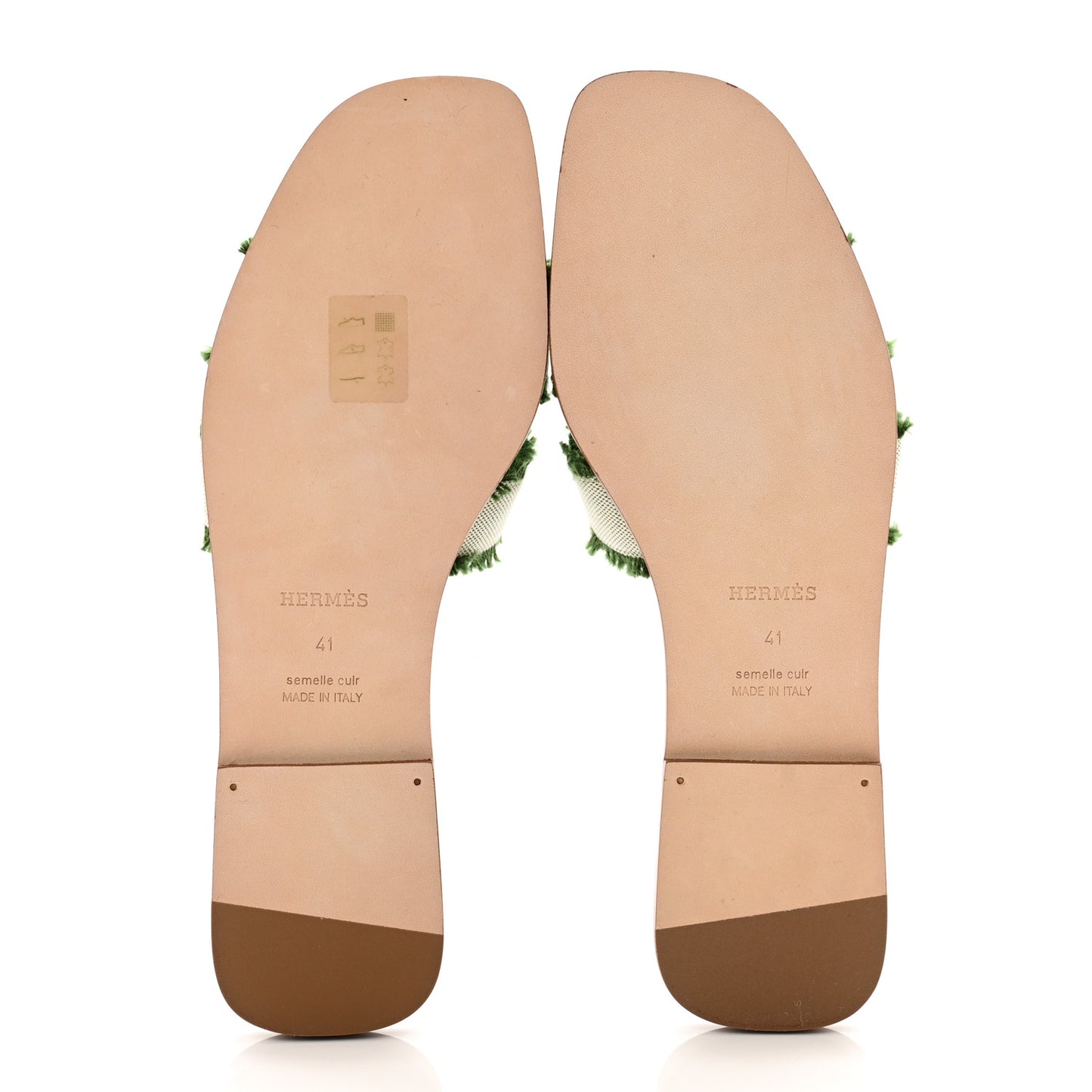 Calfskin Canvas Oran Fringe Sandals 41 Vert