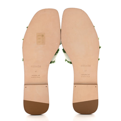 Hermes Calfskin Canvas Oran Fringe Sandals 41 Vert 5 of 7