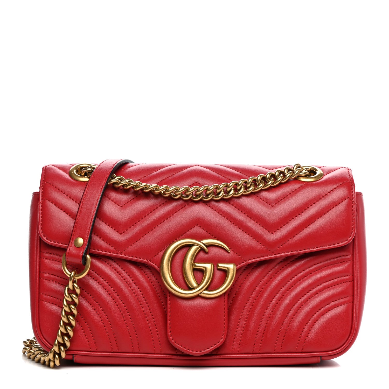 Gucci Calfskin Matelasse Small GG Marmont Shoulder Bag Hibiscus Red 1 of 10
