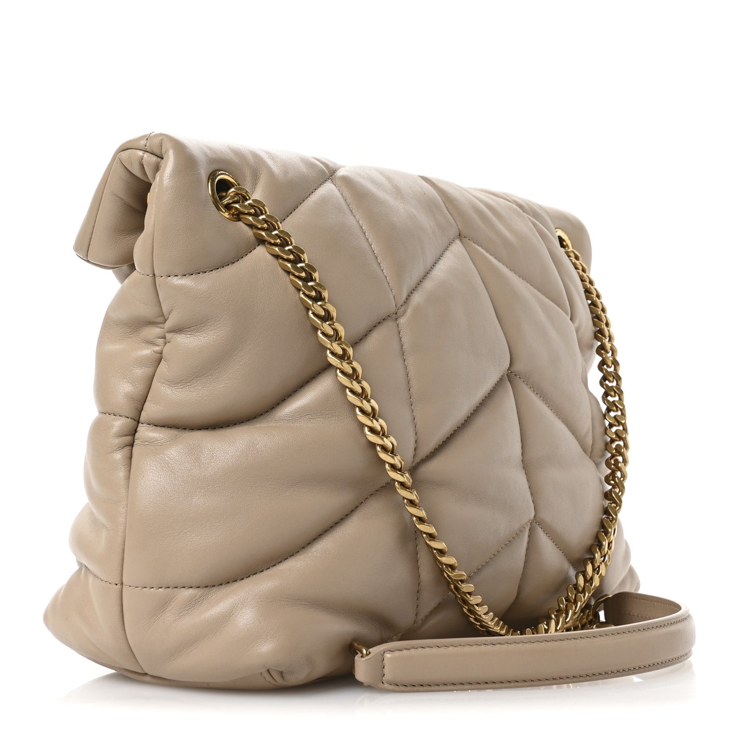 Lambskin Quilted Medium Loulou Puffer Monogram Chain Satchel Dark Beige