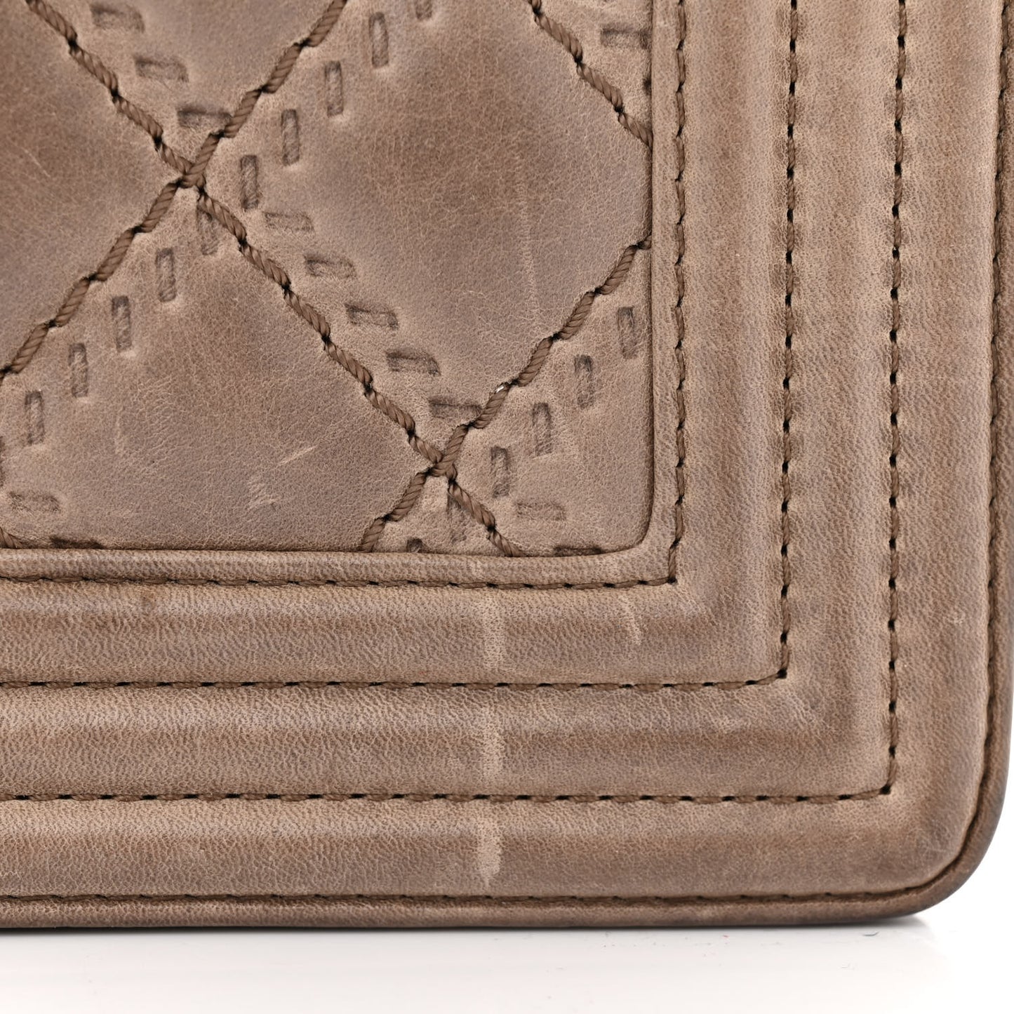 Calfskin Quilted Double Stitch Medium Boy Flap Brown