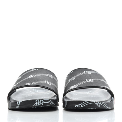 Balenciaga Rubber License Logo Print Mens Pool Slide Sandals 42 Black White 2 of 9