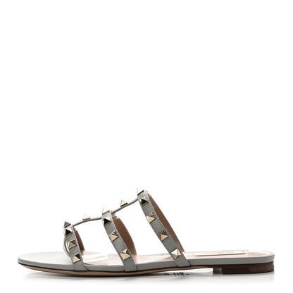 Valentino Garavani Nappa Rockstud Caged Flat Slide Sandals 37.5 Nuage 1 of 4