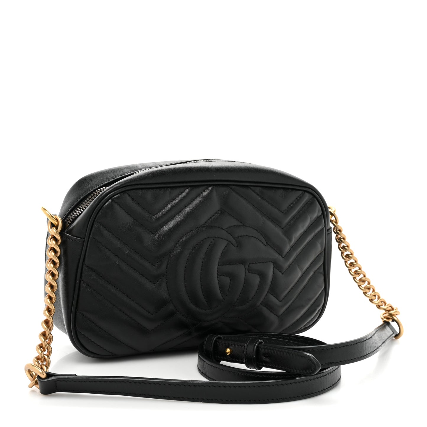 Calfskin Matelasse Small GG Marmont Chain Shoulder Bag Black