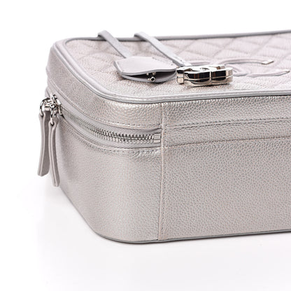 Chanel Metallic Caviar Quilted Large CC Filigree Vanity Case Silver 9 of 12