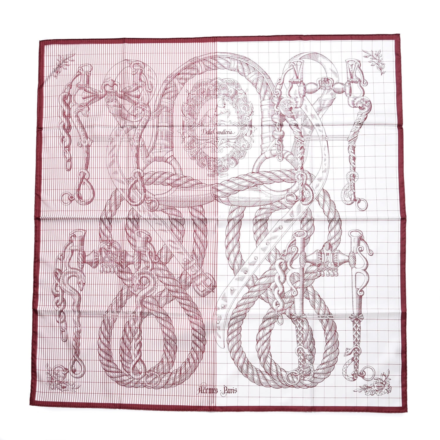 Hermes Silk Della Cavalleria Finesse Scarf 90 Bordeaux Blanc 1 of 6