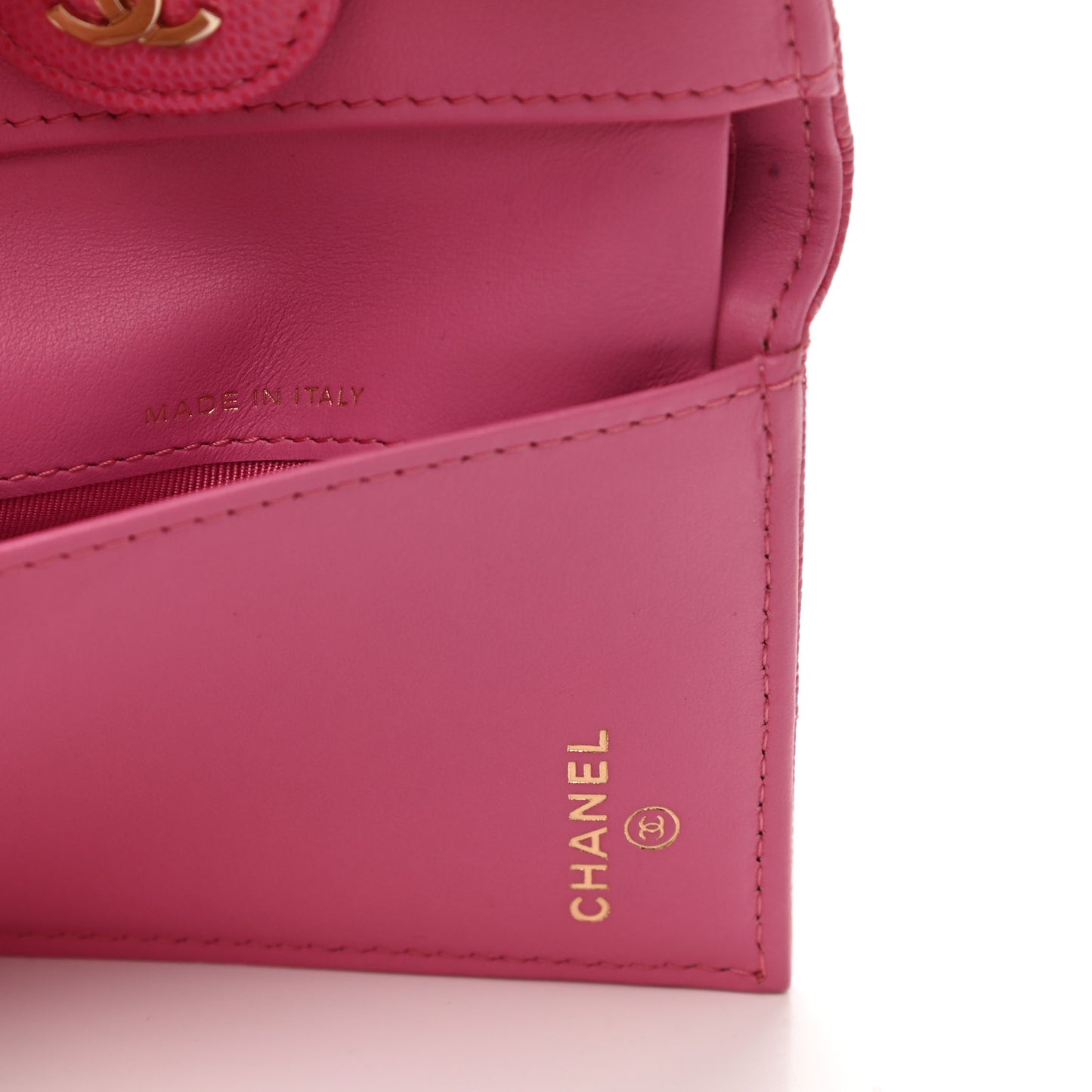 Caviar Quilted Compact Flap Wallet Pink