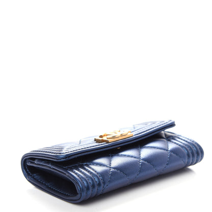 Chanel Metallic Lambskin Quilted Boy Flap Card Holder Blue 4 of 9