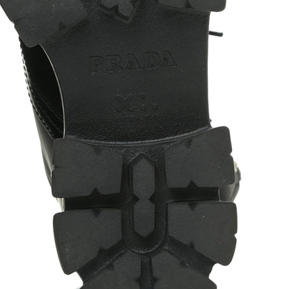Prada Spazzolato Rois Nylon Metal Triangle Logo Monolith Pouch Pocket 55mm Boots 38 Black 10 of 19