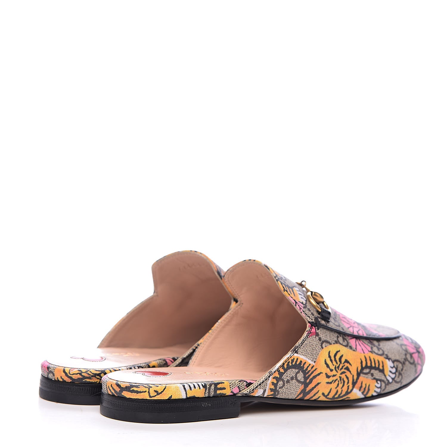 Gucci GG Supreme Monogram Bengal Womens Princetown Slippers 37 Beige Crop Pink 4 of 11
