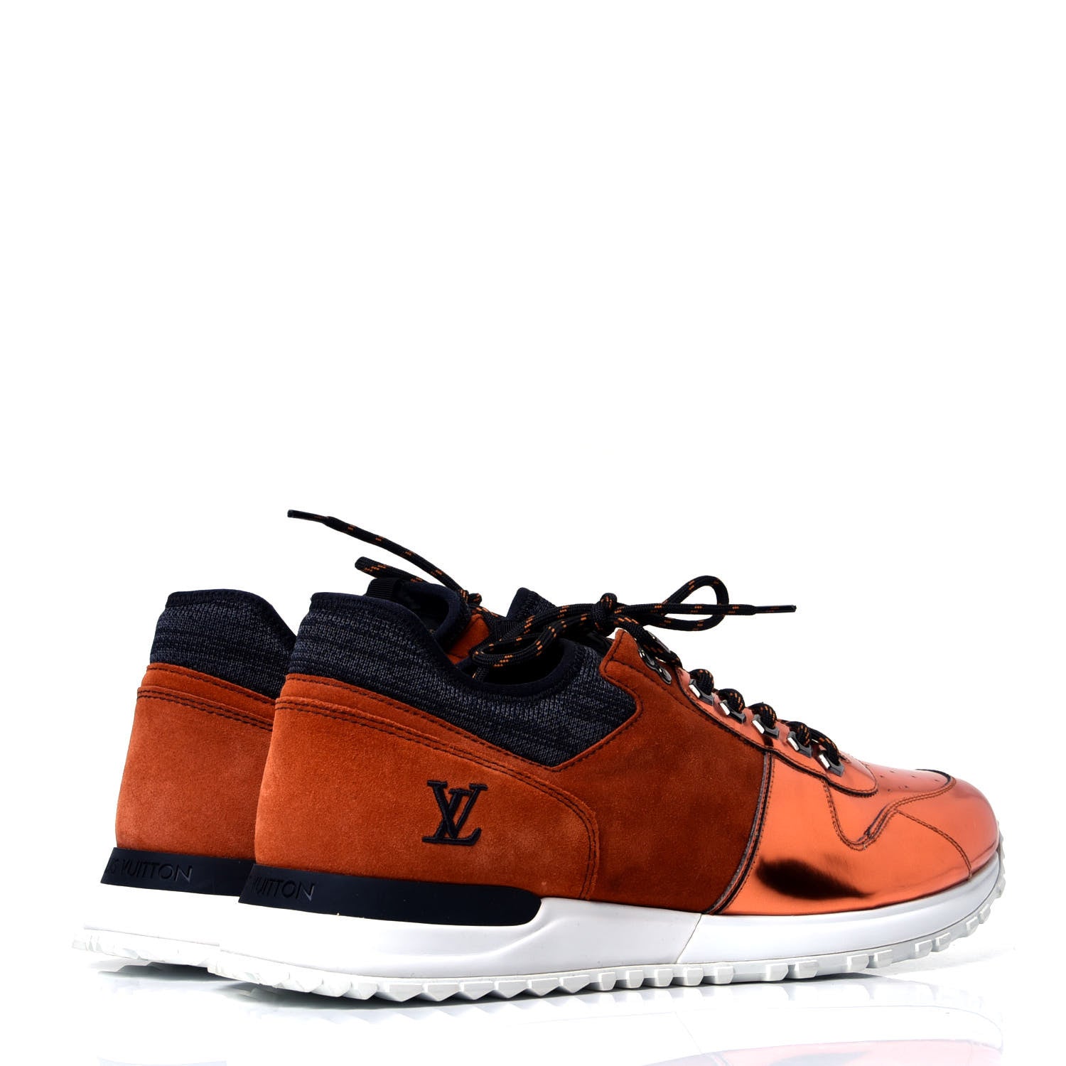 Louis Vuitton Metallic Patent Suede Run Away Sneakers 10 Orange 3 of 6