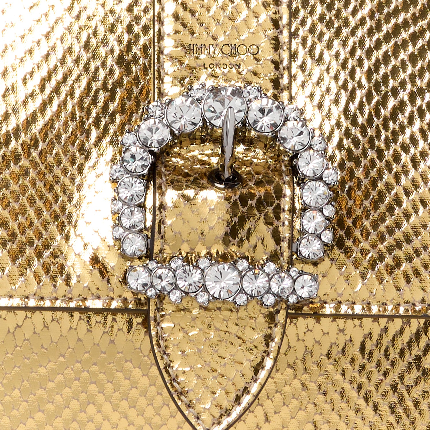 Jimmy Choo Metallic Calfskin Lizard Crystal Embossed Cheri Top Handle Bag Gold 8 of 10