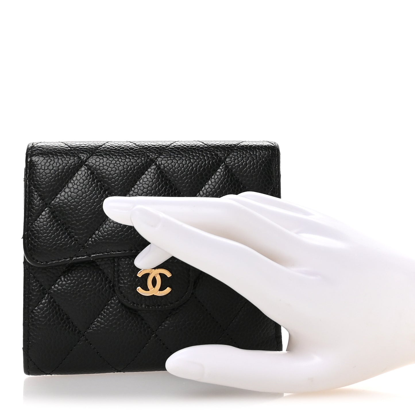 Caviar Quilted Compact Flap Wallet Black