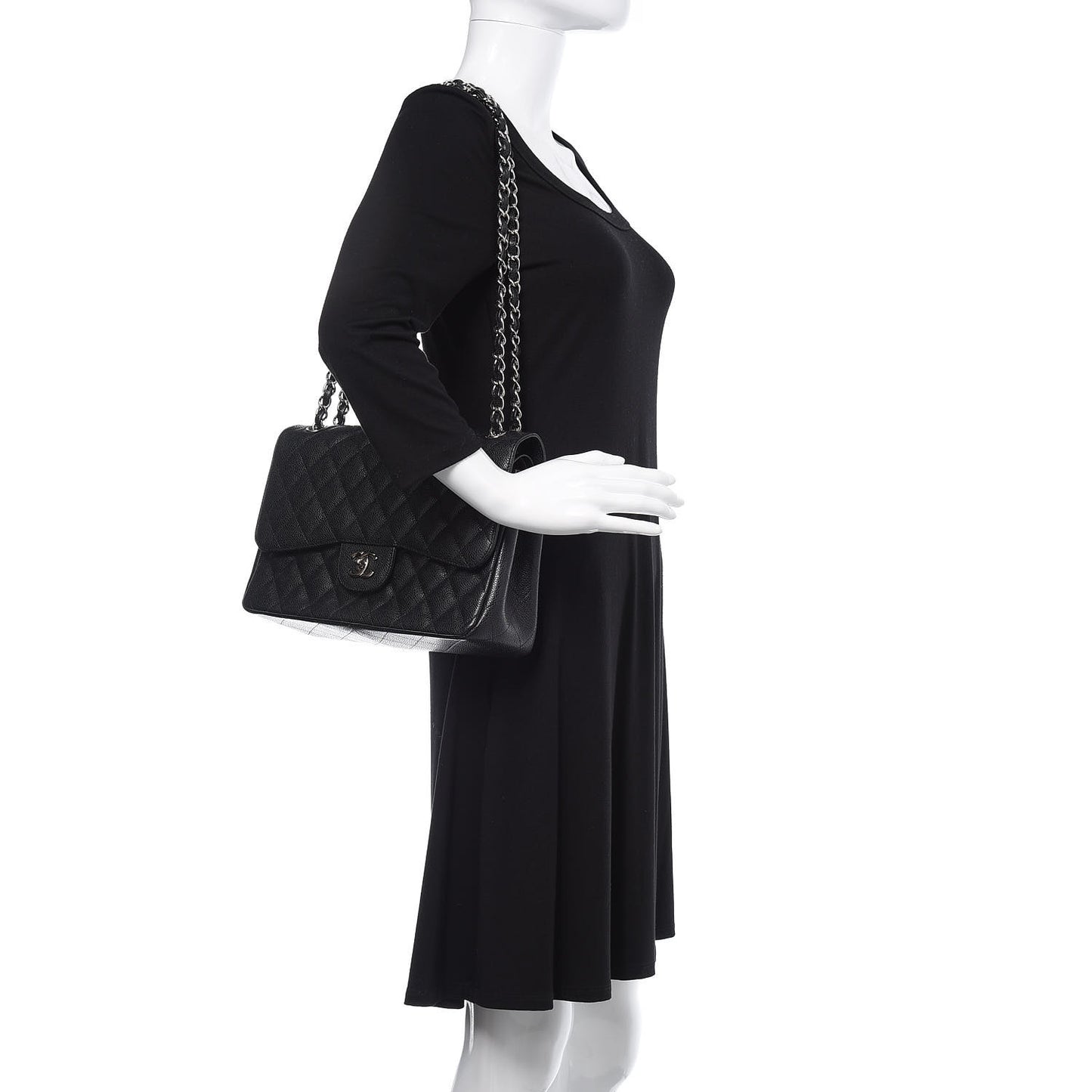 Caviar Quilted Jumbo Double Flap Black