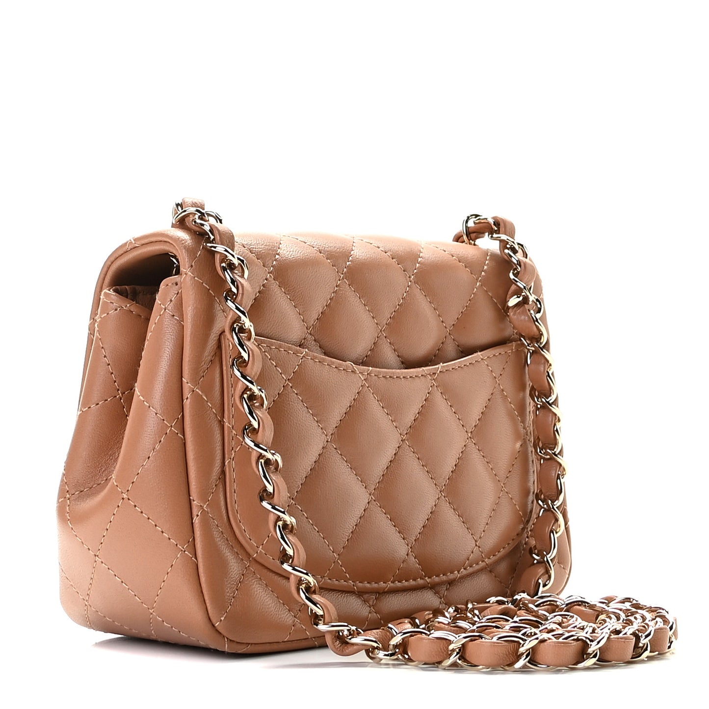 Lambskin Quilted Mini Square Flap Brown