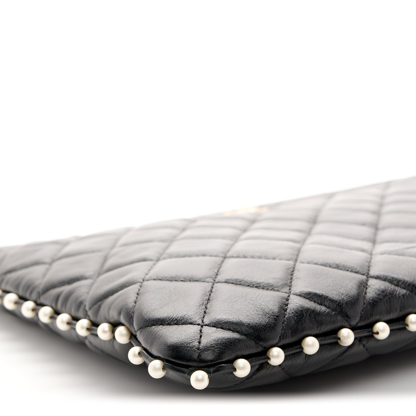 Calfskin Quilted Pearl Large Cosmetic Case Black