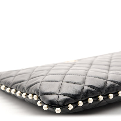 Chanel Calfskin Quilted Pearl Large Cosmetic Case Black 9 of 10