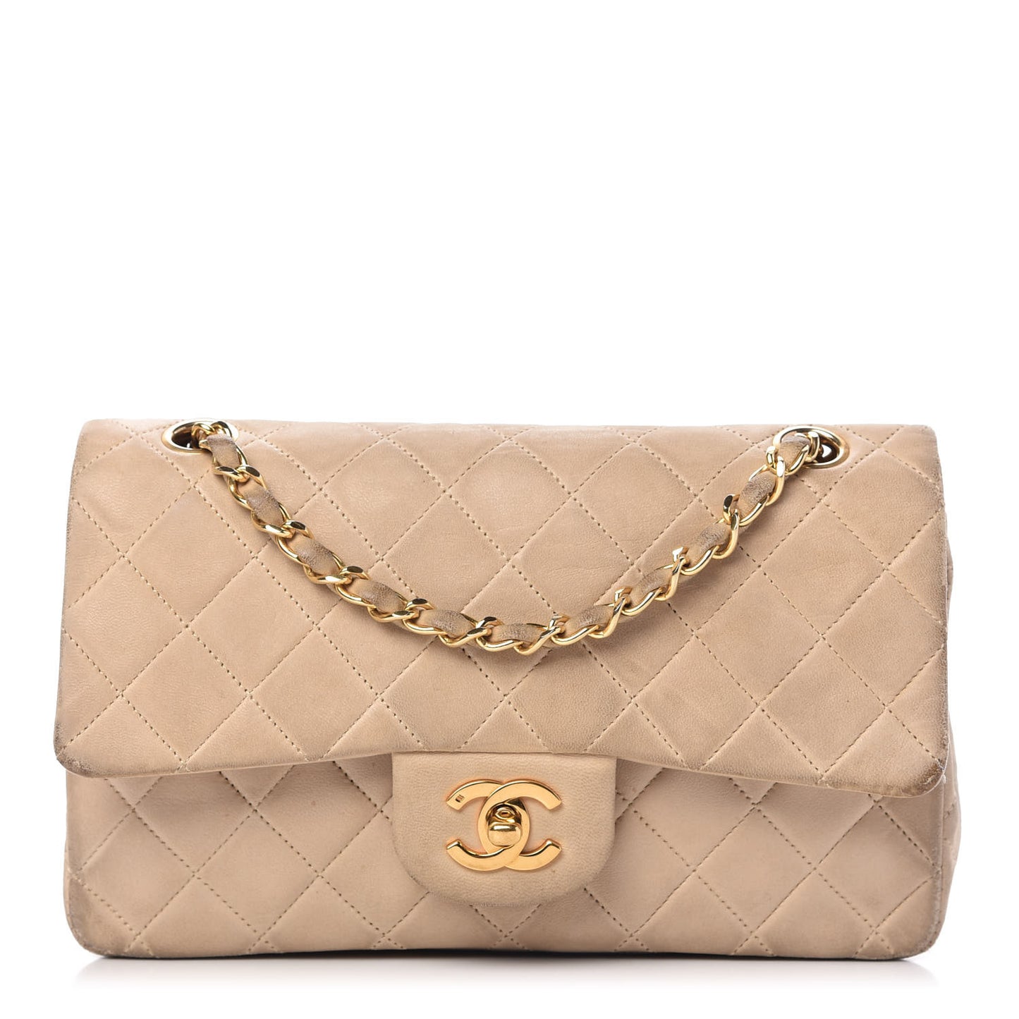 Lambskin Quilted Small Double Flap Beige