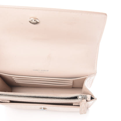 Saint Laurent Calfskin Crocodile Embossed Monogram Sunset Chain Wallet Marble Pink 8 of 13