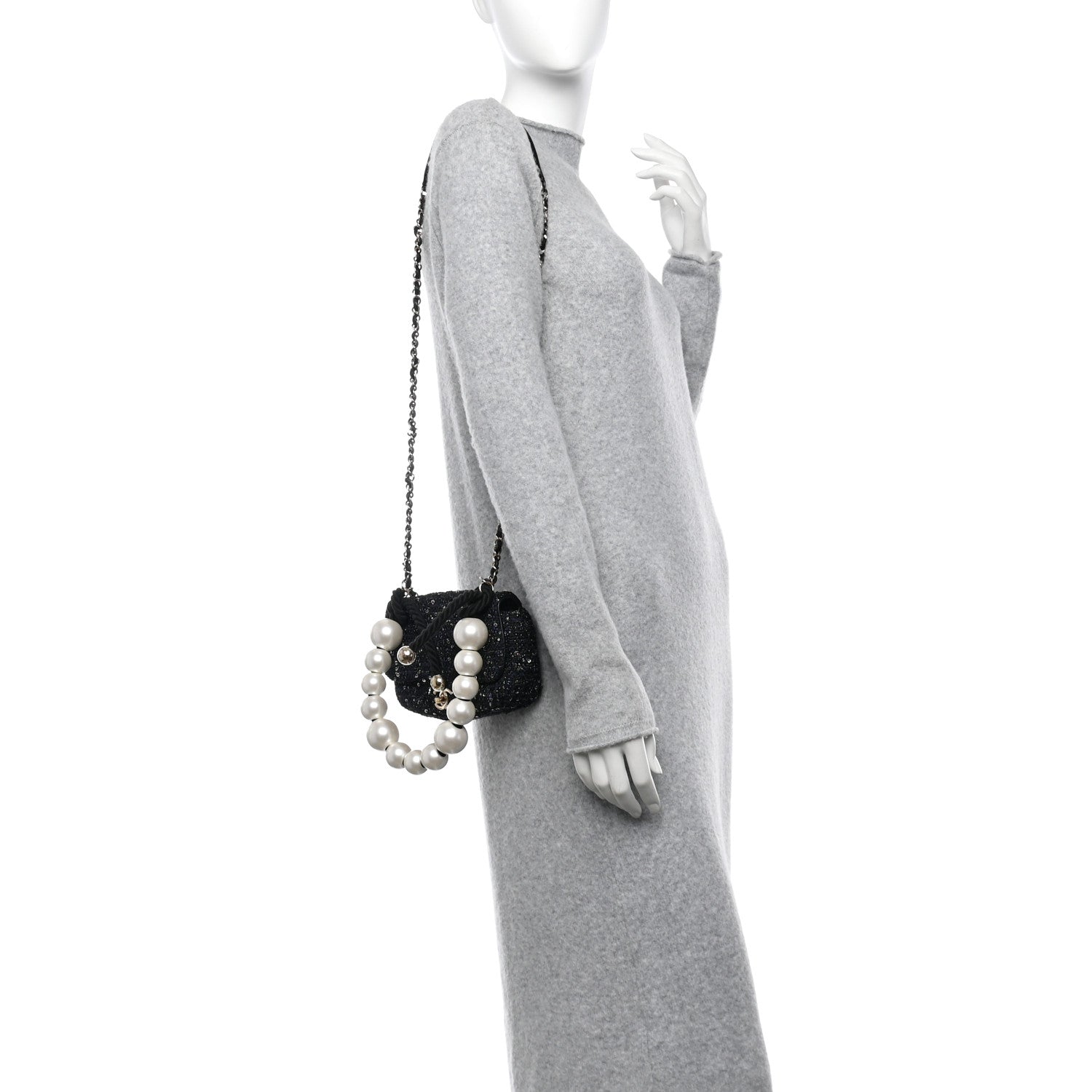 Chanel Tweed Mini Pearl Handle Flap Black Ecru 2 of 10