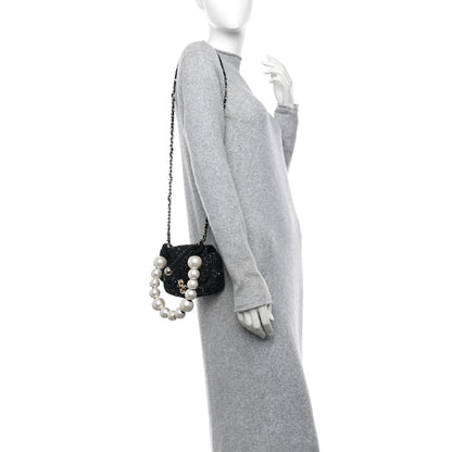 Chanel Tweed Mini Pearl Handle Flap Black Ecru 2 of 10
