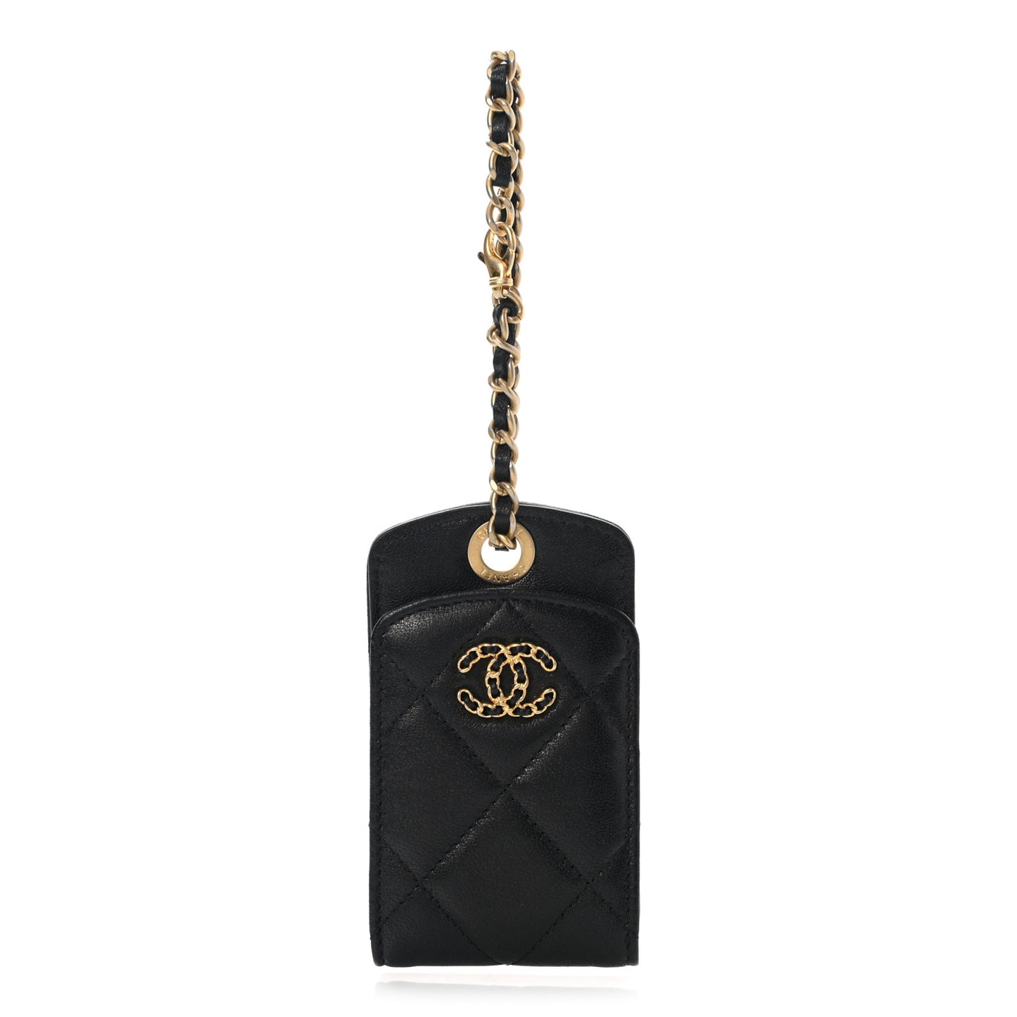 Lambskin Quilted Chanel 19 Luggage Tag Black