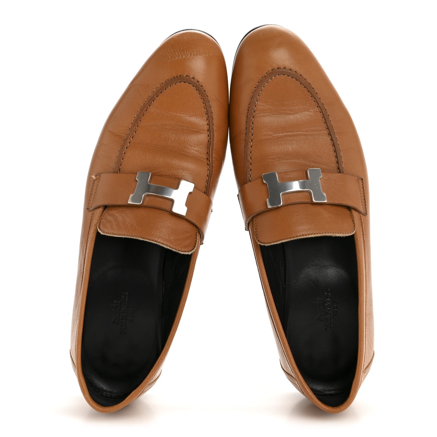 Hermes Goatskin Womens Paris Loafers 38.5 Naturel Black 2 of 9