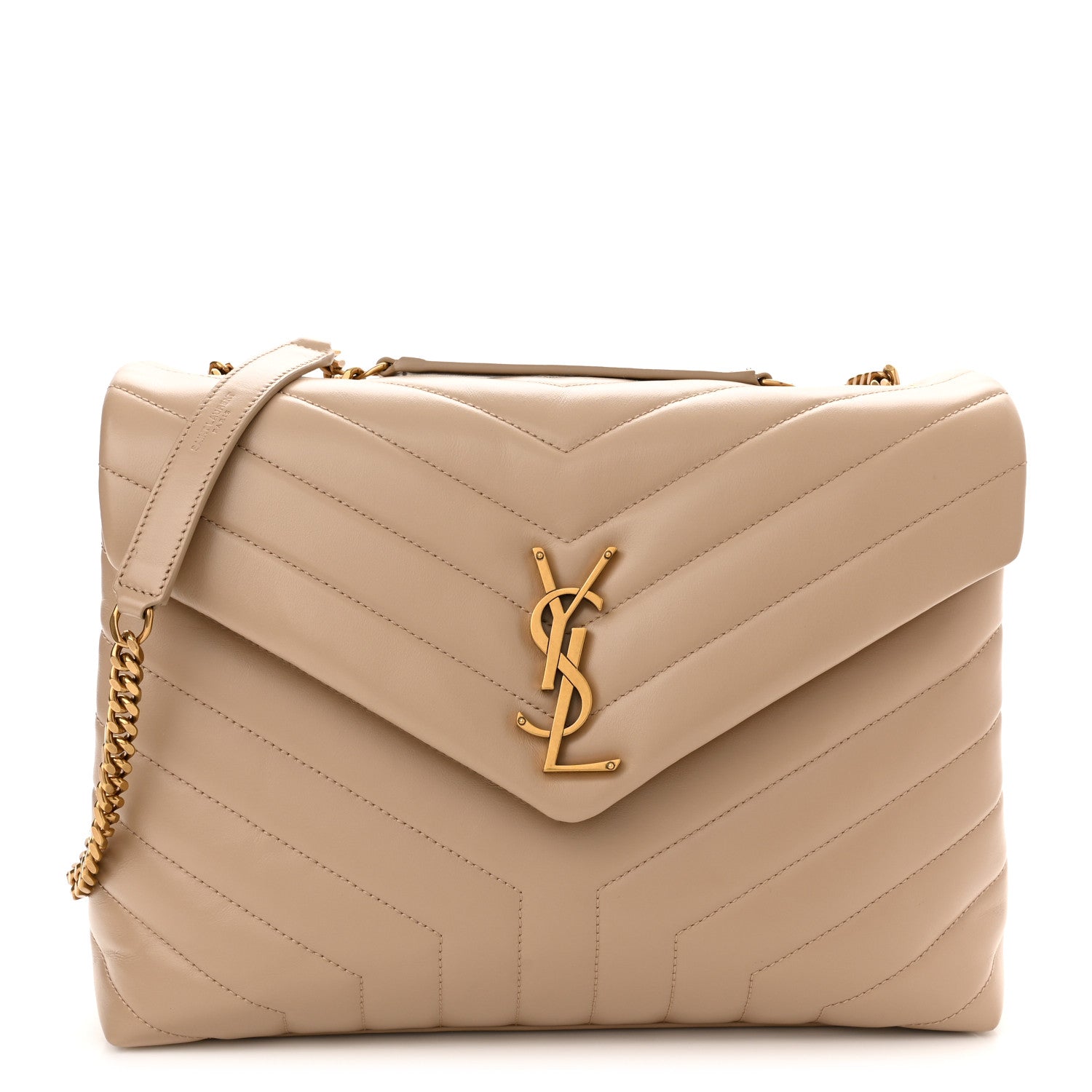Saint Laurent Calfskin Y Quilted Monogram Medium Loulou Chain Satchel Dark Latte 1 of 10