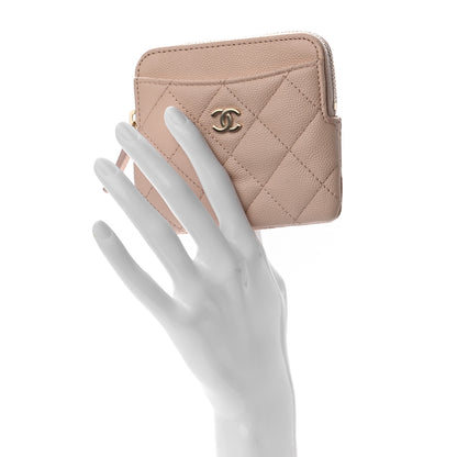 Chanel Caviar Quilted Zip Card Holder Wallet Light Beige 2 of 7