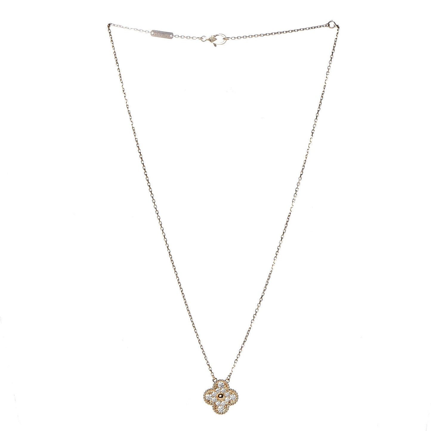 18K Yellow Gold Diamond Vintage Alhambra Pendant Necklace
