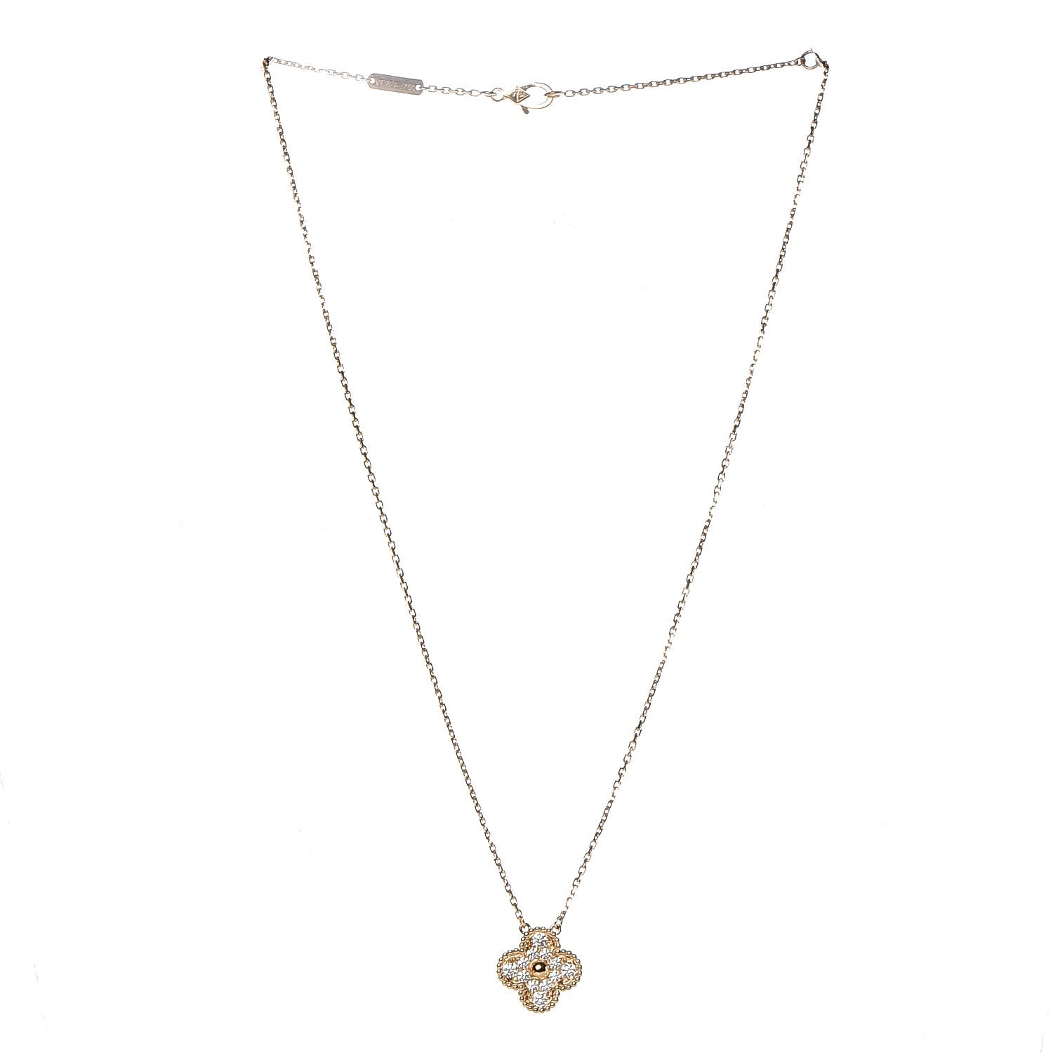 Van Cleef & Arpels 18K Yellow Gold Diamond Vintage Alhambra Pendant Necklace 3 of 6